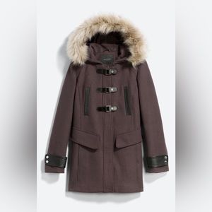 Jordyn Faux Fur Trim Faux Leather Accent Wool Coat